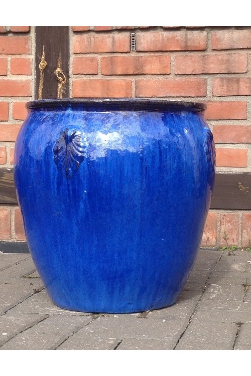Donica szkliwiona dzban z ornamentem niebieski s/2 79991807 - 50x58 cm - doniczki-poznan.pl