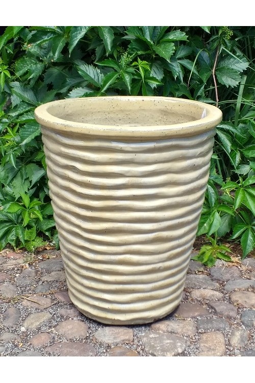 Donica szkliwiona wazon kremowy w prki 79992641- 41x46 cm - doniczki-poznan.pl