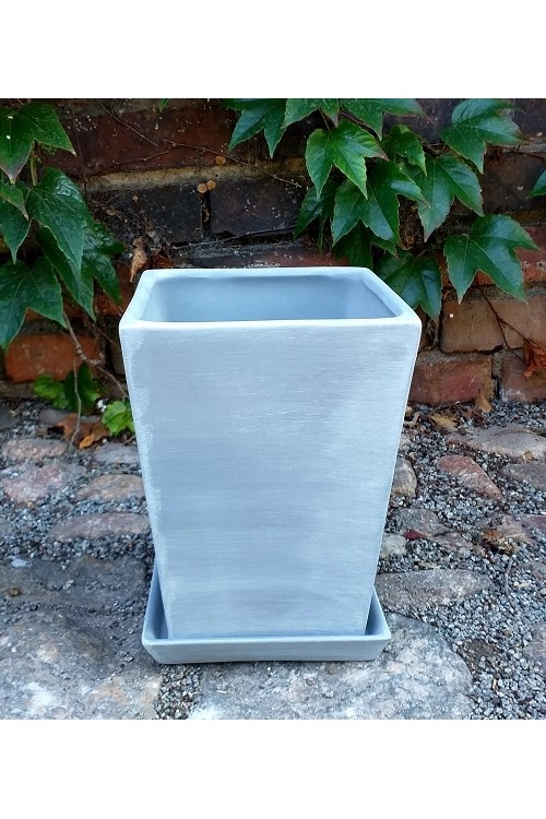 Doniczka kwadratowa cement z podstawkiem s/1 79992755 - 17,5x23 cm