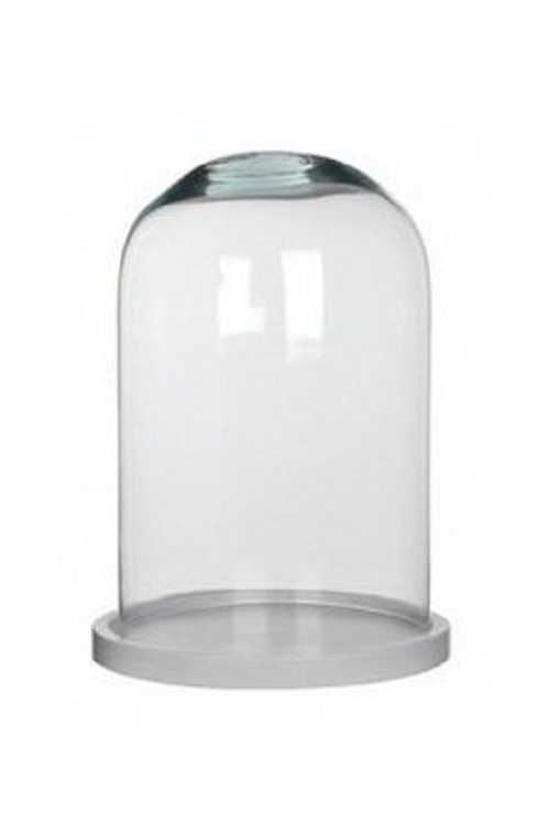 Duży szklany klosz z białą drewnianą podstawą - 138050 - 23,5x38 cm - 1