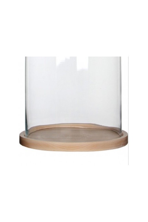 Duży szklany klosz z jasnobrązową drewnianą podstawą 13535 - 22x30 cm - 2