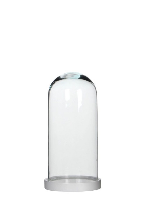 Mały, wąski klosz szklany z białą drewnianą podstawą 1380565 - 13x26 cm