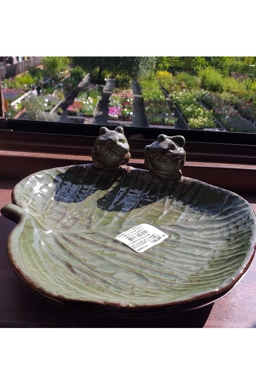Poidełko ceramiczne szkliwione liść z żabami 69990034 -22×23x8,7 cm - doniczki-poznan.pl