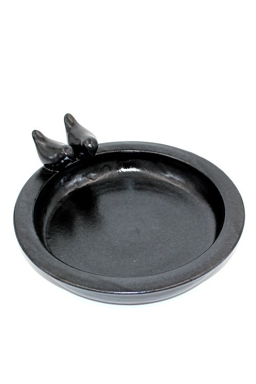Poidełko okrągłe z 2 ptaszkami czarne ceramika s/2 69990011 - 31x11 cm - doniczki-poznan.pl