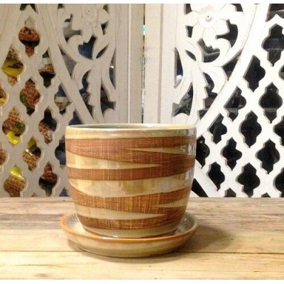 Doniczka perłowa w brązowe paski