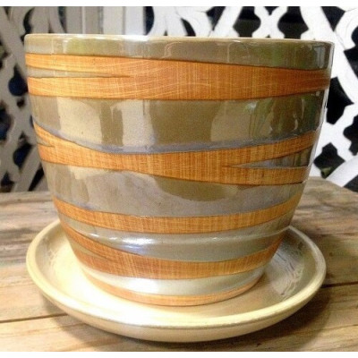 Doniczka perłowa w brązowe paski