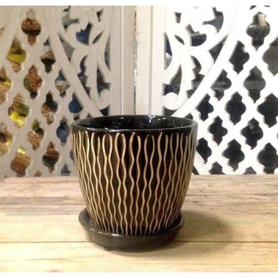 Doniczka czarna Yida z podstawkiem