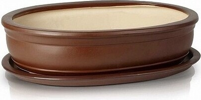 Brązowa owalna doniczka do bonsai