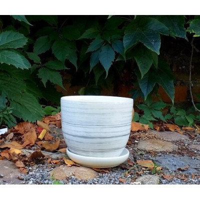 Doniczka baryłka biała w czarne paski