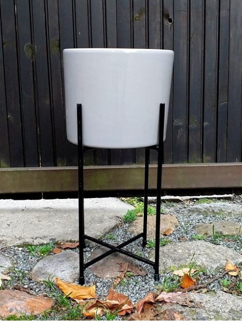 Doniczka ze stojakiem walec szary