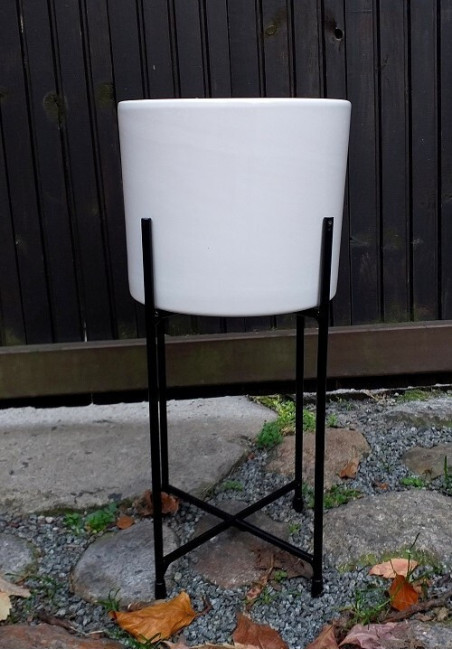 Doniczka ze stojakiem walec biały