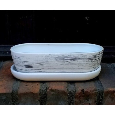 Doniczka kaktusiarka owalna biała w czarne paski