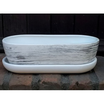 Doniczka kaktusiarka owalna biała w czarne paski