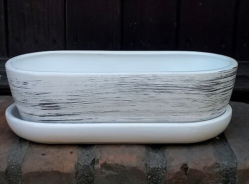 Doniczka kaktusiarka owalna biała w czarne paski