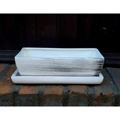 Doniczka kaktusiarka prostokątna biała w czarne paski