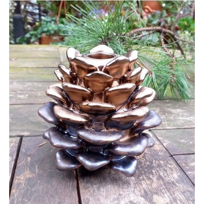 Świecznik Miracle szyszka + komplet miedzianych świec