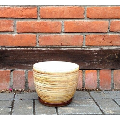 Doniczka baryłka w żółto-brązowe paski