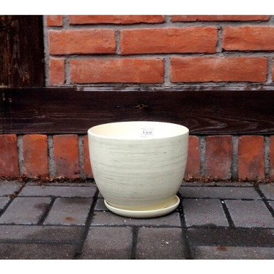 Doniczka baryłka kremowa srebrne przetarcia