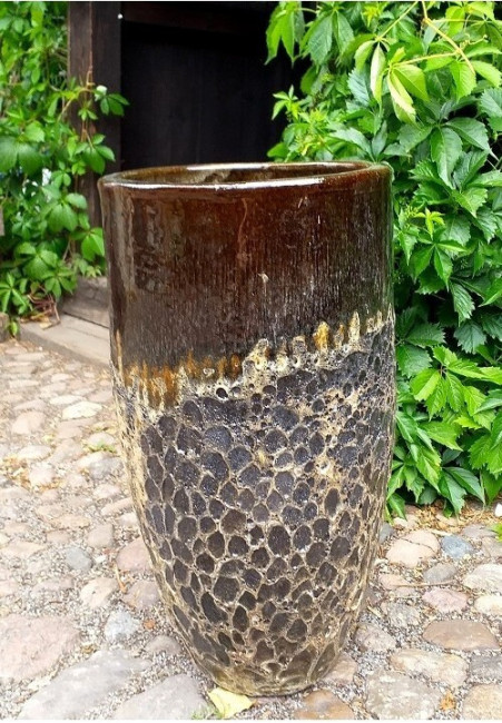 Donica Pompei Vulcano wazon ze szkliwioną brązową górą