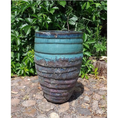 Donica Pompei Vulcano prążki ze szkliwioną turkusową górą