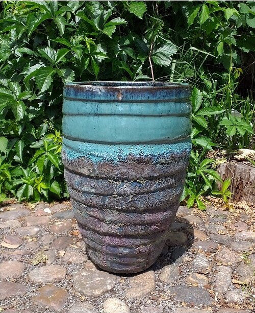 Donica Pompei Vulcano prążki ze szkliwioną turkusową górą