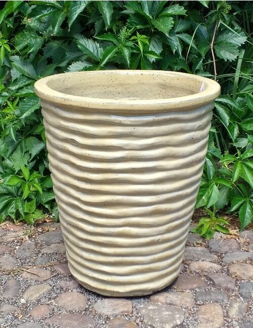 Donica szkliwiona wazon kremowy w prążki