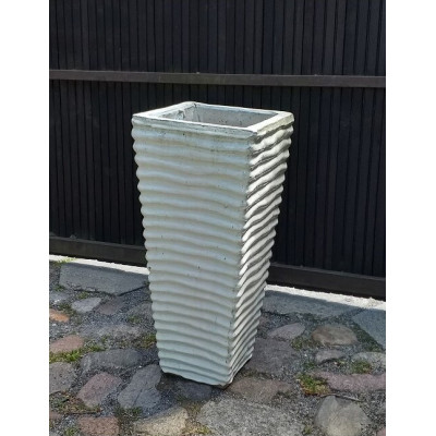 Donica szkliwiona wazon kwadratowy biały w prążki