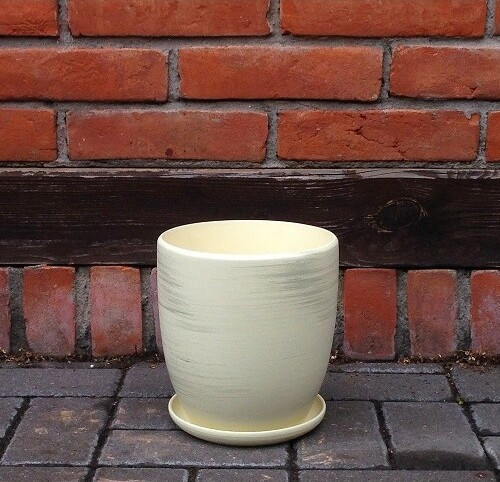 Doniczka Nova kremowa srebrne przetarcia