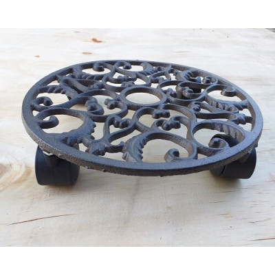 Żeliwny ażurowy podstawek na kółkach brązowy
