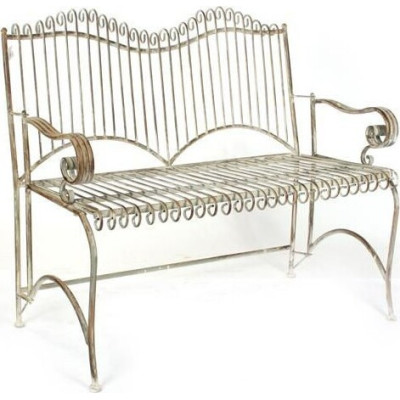 Metalowa biała postarzana ławka ogrodowa