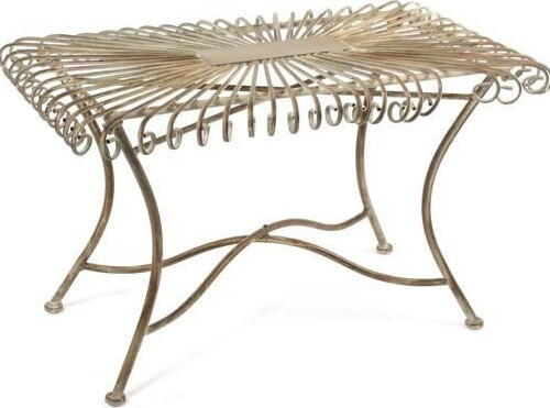 Metalowa biała postarzana ława ogrodowa