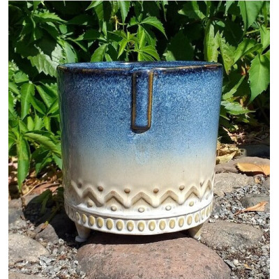 Doniczka Aztec walec niebieski na nóżkach