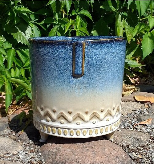 Doniczka Aztec walec niebieski na nóżkach