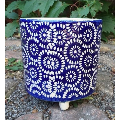 Doniczka Bolesławiec kwiaty walec na nóżkach