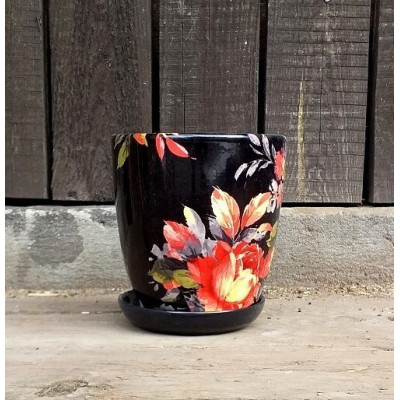 Doniczka Nova Kalka czarna w róże