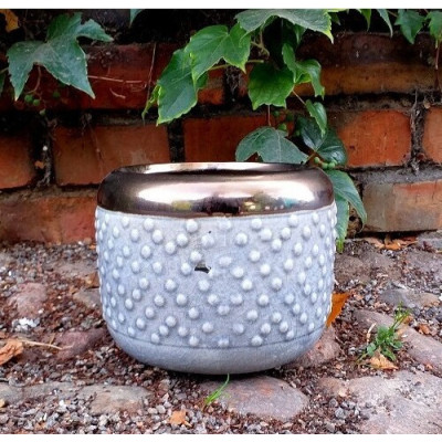 Doniczka Vintage szara miedziany rant