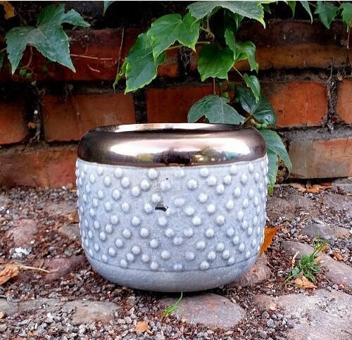 Doniczka Vintage szara miedziany rant