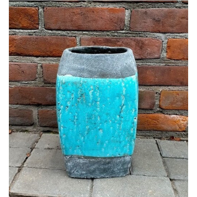 Doniczka Azur turkus z szarym kwadratowa wysoka