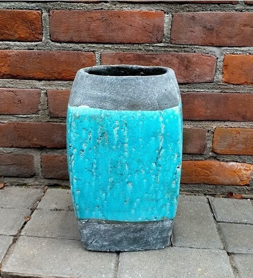 Doniczka Azur turkus z szarym kwadratowa wysoka