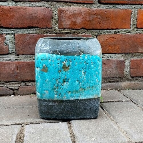 Doniczka Azur turkus z szarym kwadratowa niska