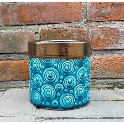Doniczka Vintage walec turkusowa złoty rant