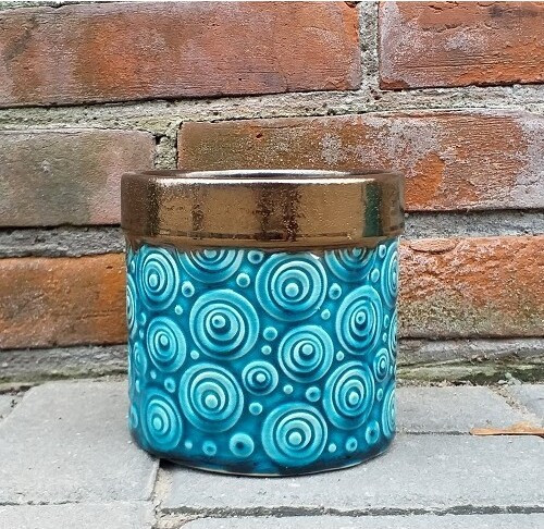 Doniczka Vintage walec turkusowa złoty rant