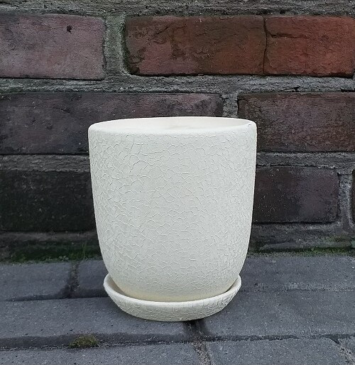 Doniczka Faktura okrągła wysoka kremowo-beżowa