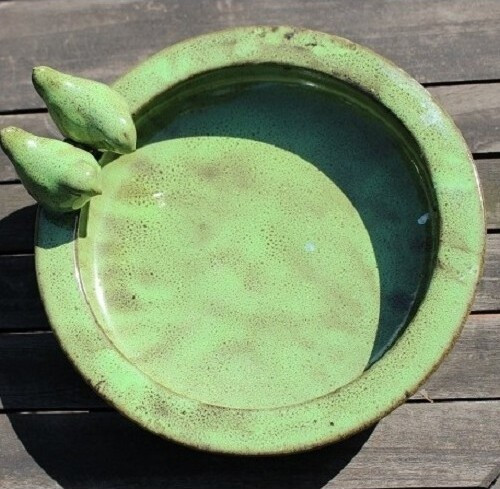 Poidełko okrągłe z 2 ptaszkami zielone ceramika