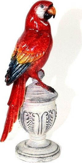Papuga czerwona siedząca na urnie