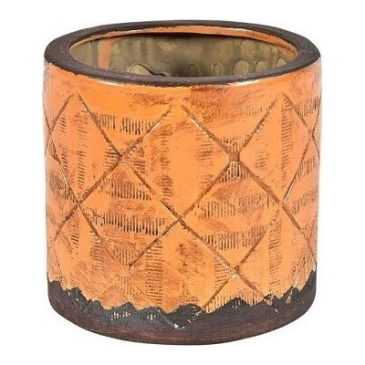 Doniczka Etno walec w romby pomarańczowy