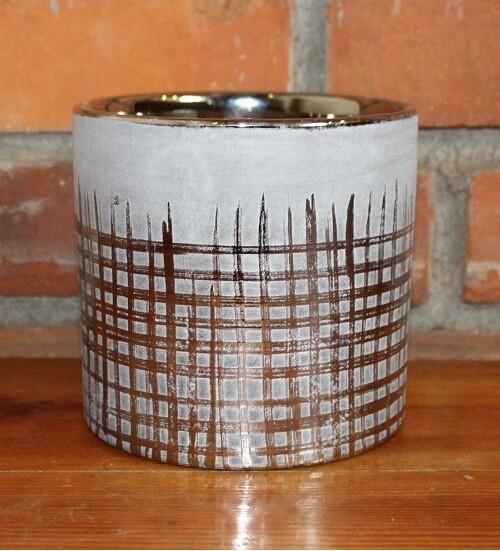 Doniczka walec Srebrna Kratka