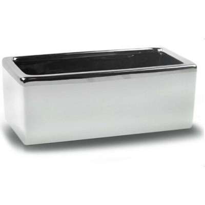 Doniczka Mirror biała ze srebrnym rantem skrzynka prostokątna