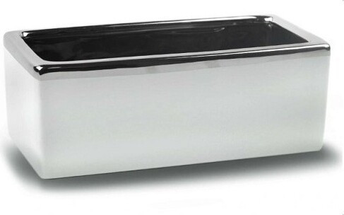 Doniczka Mirror biała ze srebrnym rantem skrzynka prostokątna