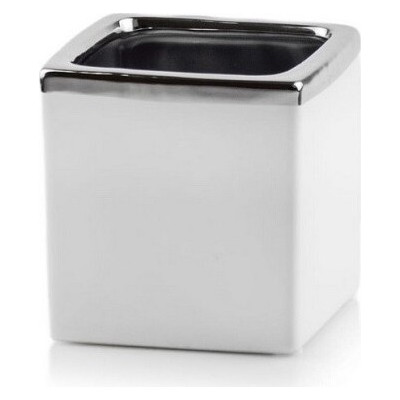 Doniczka Mirror biała ze srebrnym rantem sześcian